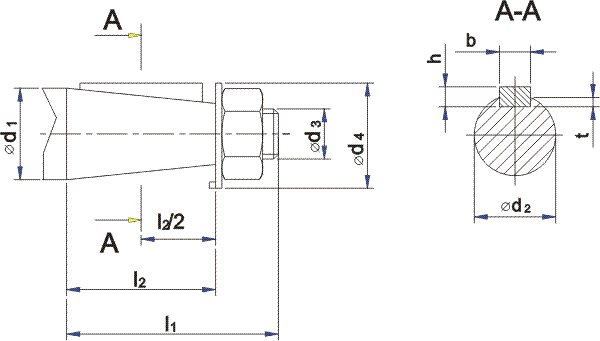 Размеры конического входного/выходного вала редуктора 1Ц2У-160